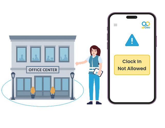 Construction worker using a geofence-based time clock app that restricts clock-ins to designated job sites — preventing buddy punching and ensuring location-verified, accurate time entries that reduce payroll disputes.